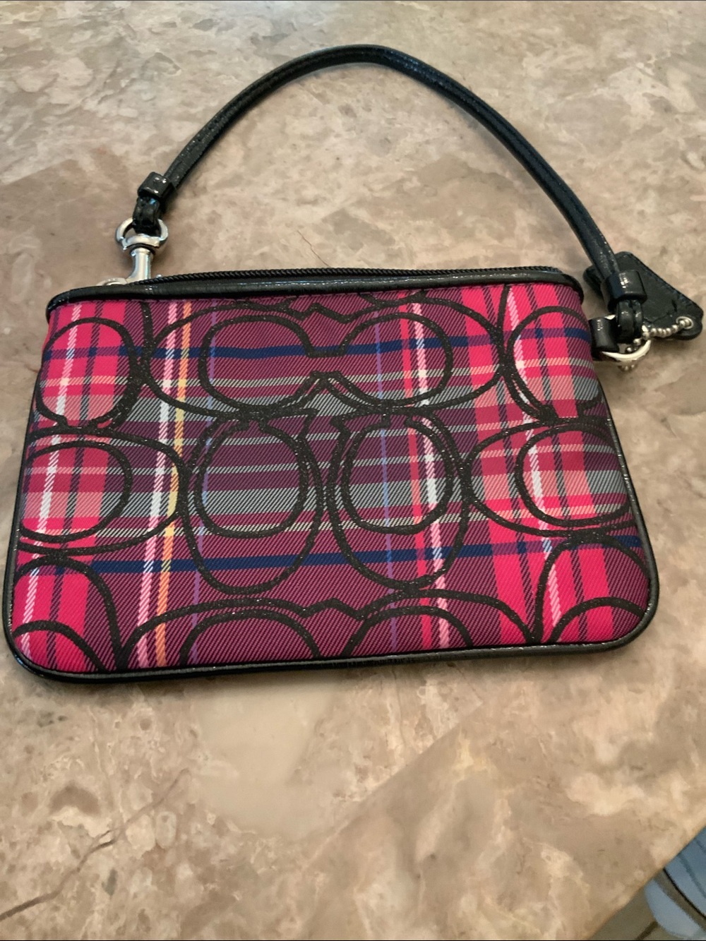 Coach Poppy Pink Plaid Graphic Wristlet GUC - Picture 13 of 15
